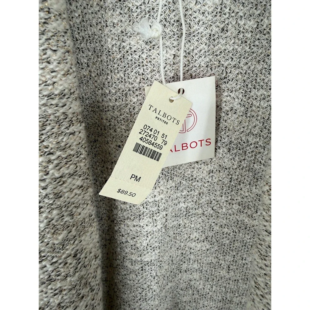 Talbots Womens Petite Medium Open Front Cardigan Sweater‎ Metallic Cream Boucle